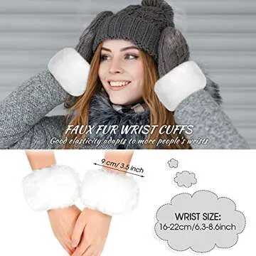 SATINIOR 3 Pieces Faux Fur Headband Set Ear Warmer Headwrap Furry Wrist Cuff Leg Warmers Boot Cuff Winter Accessories for Women Girls (White)