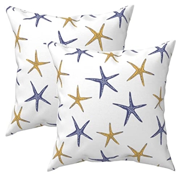 SHAPTOY Coastal Starfish Pillow Covers 20x20 Inch Summer Beach Throw Pillow Cover Set of 2 Nautical ...