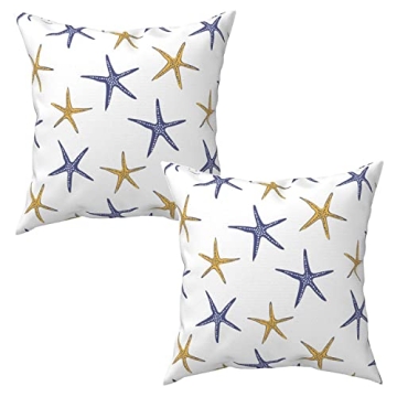 SHAPTOY Coastal Starfish Pillow Covers Set of 2 for Beach Decor
