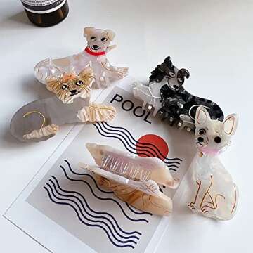 Cute Dog Hair Clips,Small Claw Clips for Girls,Acetate Hair Clips for Women,English Bulldog Claw Clip