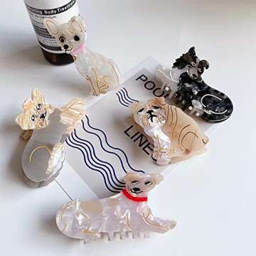 Cute Dog Hair Clips,Small Claw Clips for Girls,Acetate Hair Clips for Women,English Bulldog Claw Clip