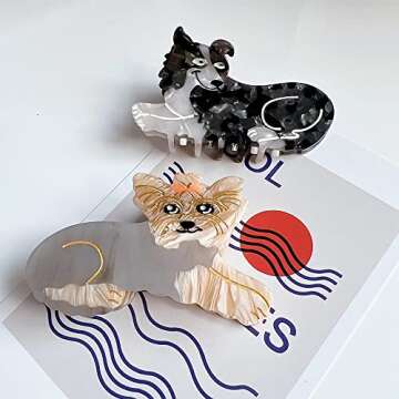 Cute Dog Hair Clips,Small Claw Clips for Girls,Acetate Hair Clips for Women,English Bulldog Claw Clip