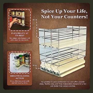 Vertical Spice Cabinet Mounted Spice Rack Drawer - Pull Out Cabinet Organizer - Cupboard Organizers ...