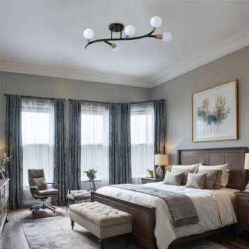 Salburyao Black and Gold Modern Sputnik Ceiling Light Fixture 5-Lights,Mid Centur Minimalist Semi Flush Mount sputnik Chandelier for Living Room,Dining Room,Bedroom,Hallway,Kitchen(Bulbs Not Included)