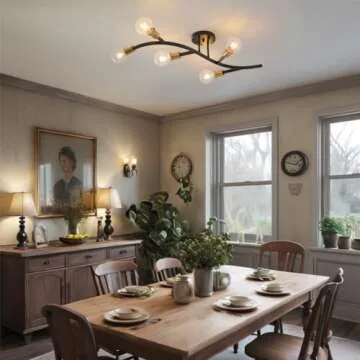 Salburyao Black and Gold Modern Sputnik Ceiling Light Fixture 5-Lights,Mid Centur Minimalist Semi Flush Mount sputnik Chandelier for Living Room,Dining Room,Bedroom,Hallway,Kitchen(Bulbs Not Included)