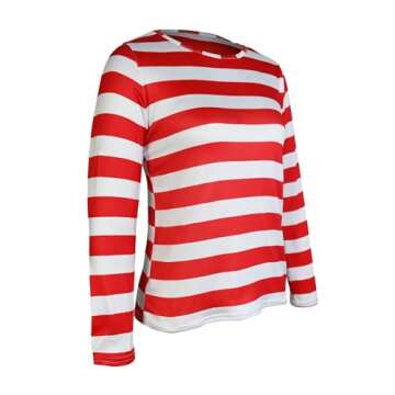 Gumyawl Adult Red and White Striped Shirt Men Women's Funny Halloween Costumes Shirt Hat Socks and Glasses Suits (Woman, XX-Large)