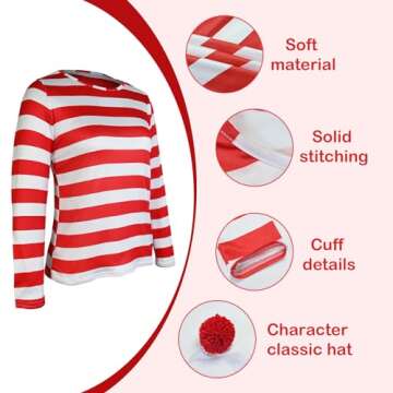 Gumyawl Adult Red and White Striped Shirt Men Women's Funny Halloween Costumes Shirt Hat Socks and Glasses Suits (Woman, XX-Large)