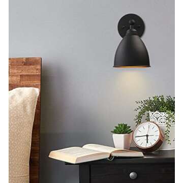 Phansthy Industrial Wall Sconce Matte Black Barn Farmhouse Wall Light Fixture with Metal Lampshade (...