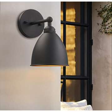 Phansthy Industrial Wall Sconce Matte Black Barn Farmhouse Wall Light Fixture with Metal Lampshade (Right-Angled)