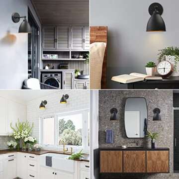 Phansthy Industrial Wall Sconce Matte Black Barn Farmhouse Wall Light Fixture with Metal Lampshade (Right-Angled)