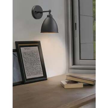Phansthy Industrial Wall Sconce Matte Black Barn Farmhouse Wall Light Fixture with Metal Lampshade (Right-Angled)