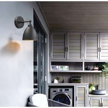 Phansthy Industrial Wall Sconce Matte Black Barn Farmhouse Wall Light Fixture with Metal Lampshade (Right-Angled)