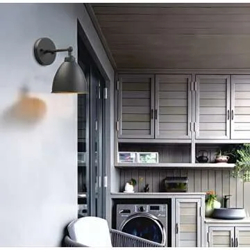 Phansthy Industrial Wall Sconce Matte Black Barn Farmhouse Wall Light Fixture with Metal Lampshade (Right-Angled)