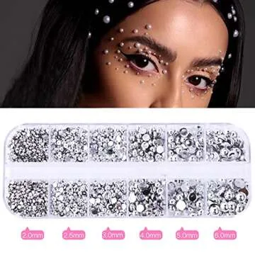 RODAKY 2000Pcs AB Silver Half Pearls for Crafts,Flatback Half Round Pearl for Nails,6 Sizes AB Silve...