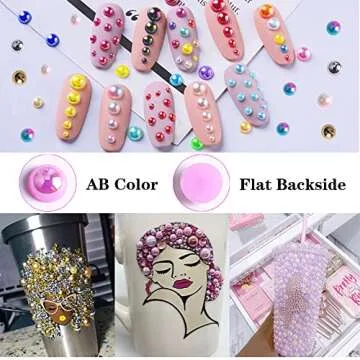 RODAKY 2000Pcs AB Silver Half Pearls for Crafts,Flatback Half Round Pearl for Nails,6 Sizes AB Silver Pearl Beads Rhinestones for Nails Art Design DIY Crafts Jewelry Making Clothe Shoes Decoration