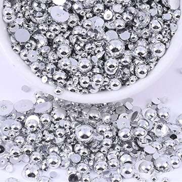 RODAKY 2000Pcs AB Silver Half Pearls for Crafts,Flatback Half Round Pearl for Nails,6 Sizes AB Silver Pearl Beads Rhinestones for Nails Art Design DIY Crafts Jewelry Making Clothe Shoes Decoration
