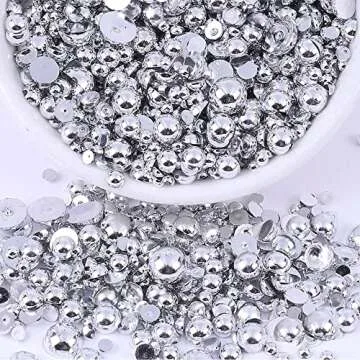 RODAKY 2000Pcs AB Silver Half Pearls for Crafts,Flatback Half Round Pearl for Nails,6 Sizes AB Silver Pearl Beads Rhinestones for Nails Art Design DIY Crafts Jewelry Making Clothe Shoes Decoration