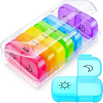 AUVON XL Weekly Pill Organizer 2 Times a Day, AM PM Pill Box, Portable Travel Case for Vitamins and ...