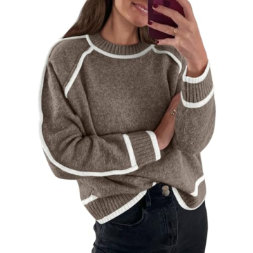 LILLUSORY Women's Chunky Oversized Sweaters Pullover Knit Trendy Outfits Color Block 2024 Winter Clothes Nutmeg S