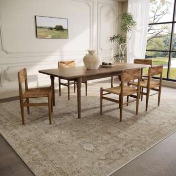 Washable Living Room Area Rugs: 8'x10' Large Rug Stain Resistant Distressed Vintage Boho Rug Non Sli...