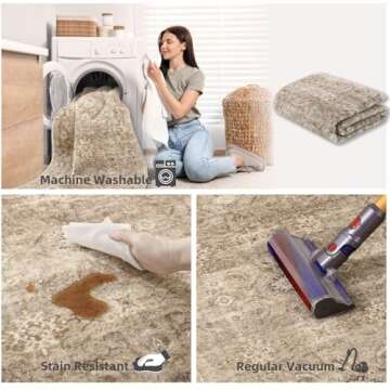 Washable 8'x10' Living Room Area Rug - Soft & Non-Slip
