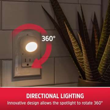 Energizer Rotating LED Night Light, 2 Pack, Plug-in, 360° Rotation, Dusk-to-Dawn Sensor, Home Decor, Ideal for Bedroom, Bathroom, Nursery, Hallway, Kitchen, Staircase, 40293