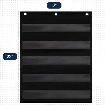 Essex Wares - 17" Wide x 22" Tall Pocket Chart, Black - Sturdy Pocket Chart for Classroom for Sentence Strips - Easy to Use & Hang, Reusable Black Pocket Chart