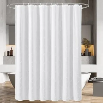 Gibelle White Boho Fabric Shower Curtain for Chic Bathrooms