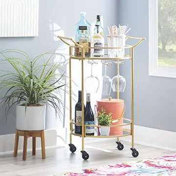 Stylish Teagan Gold Metal Mobile Bar Cart with Mirror
