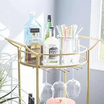 Stylish Teagan Gold Metal Mobile Bar Cart with Mirror