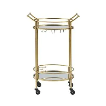Stylish Teagan Gold Metal Mobile Bar Cart with Mirror