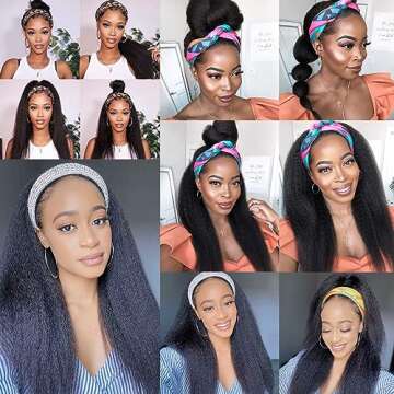 PWEOUKE Yaki Straight Headband Synthetic Wig - 22 Inch Glueless Kinky Wig for Women