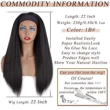 PWEOUKE Yaki Straight Synthetic Headband Wig