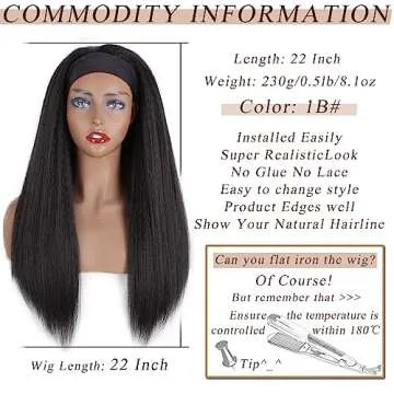 PWEOUKE Yaki Straight Synthetic Headband Wig