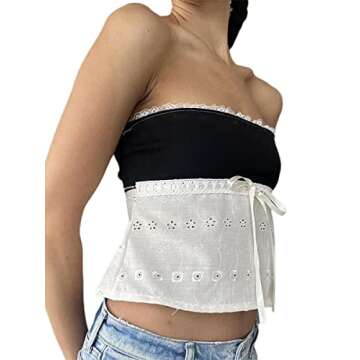 Usweetie Women Y2k Tube Top Lace Black M