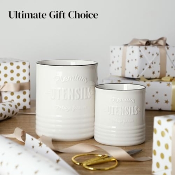 DOWAN Large Farmhouse Ceramic Utensil Holder with Cork Mat