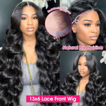 Wingirl 13x6 Body Wave Lace Front Wigs Human Hair Pre Plucked 180 Density HD Transparent Full Lace Frontal Wigs Human Hair for Women with Baby Hair Natural Black Color 24Inch