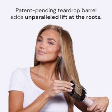 L'ANGE HAIR Le Volume Elevé 65MM 2-in-1 Titanium Brush Dryer | Dry and Style | Unique Teardrop Shape Barrel | 3 Heat Settings | 360° Vented Airflow | Ionic Technology for Frizz-Free Styling (Blush)