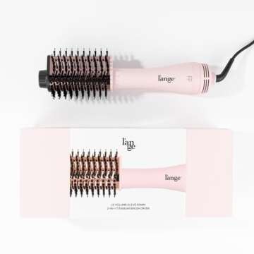 L'ANGE HAIR Le Volume Elevé 65MM 2-in-1 Titanium Brush Dryer | Dry and Style | Unique Teardrop Shape Barrel | 3 Heat Settings | 360° Vented Airflow | Ionic Technology for Frizz-Free Styling (Blush)