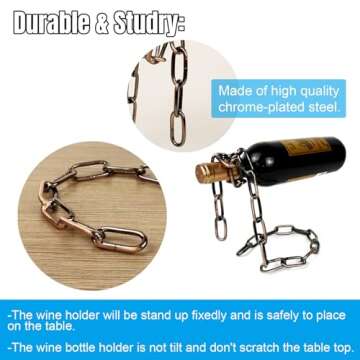 YHan Floating Wine Bottle Holder - Magic Steel Chain Wine Rack for Suspended Display - Holds Any Long-Neck Wine Bottles, Durable & Elegant, Perfect for Home Bar or Kitchen Decor (6.7x5.12x7.5in)