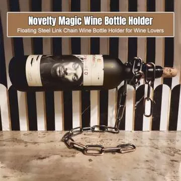 YHan Floating Wine Bottle Holder - Magic Steel Chain Wine Rack for Suspended Display - Holds Any Long-Neck Wine Bottles, Durable & Elegant, Perfect for Home Bar or Kitchen Decor (6.7x5.12x7.5in)