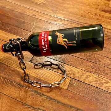 YHan Floating Wine Bottle Holder - Magic Steel Chain Wine Rack for Suspended Display - Holds Any Long-Neck Wine Bottles, Durable & Elegant, Perfect for Home Bar or Kitchen Decor (6.7x5.12x7.5in)