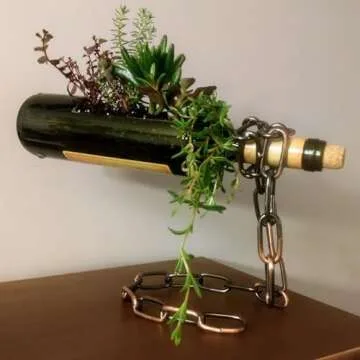 YHan Floating Wine Bottle Holder - Magic Steel Chain Wine Rack for Suspended Display - Holds Any Long-Neck Wine Bottles, Durable & Elegant, Perfect for Home Bar or Kitchen Decor (6.7x5.12x7.5in)