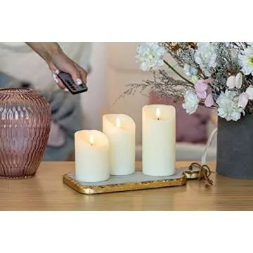 VENTA Set of 3 Realistic Flameless Ivory LED Candles with Remote Control-4 inch 5 inch 6 inch Electric Wickless Pillar Battery Operated Candles with Flickering Flame Timer