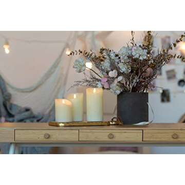 VENTA Set of 3 Realistic Flameless Ivory LED Candles with Remote Control-4 inch 5 inch 6 inch Electric Wickless Pillar Battery Operated Candles with Flickering Flame Timer