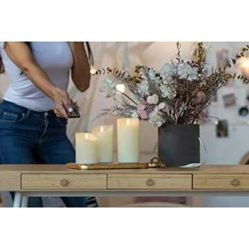 VENTA Set of 3 Realistic Flameless Ivory LED Candles with Remote Control-4 inch 5 inch 6 inch Electric Wickless Pillar Battery Operated Candles with Flickering Flame Timer