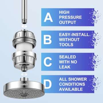 25 STAGE JOMST Shower Filter with Two Replacement - High Output - Shower Water Filtering - Improving Skin, Hair and Nails's condition - High Filtering Capacity for Chlorine - Kids and Pets Available.