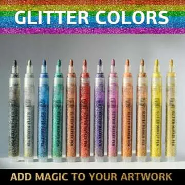 Art Owl Acrylic Glitter Paint Marker Pens, Medium Pens for Rock Painting, Stone, Ceramic, Glass, Wood, Fabric, Card Making, Canvas, DIY Crafts - Set of 12 Sparkle Paint Markers
