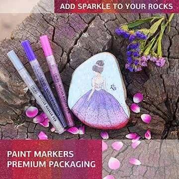 Art Owl Acrylic Glitter Paint Marker Pens, Medium Pens for Rock Painting, Stone, Ceramic, Glass, Wood, Fabric, Card Making, Canvas, DIY Crafts - Set of 12 Sparkle Paint Markers
