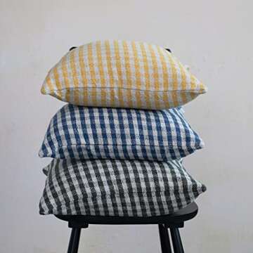 Creative Co-Op Woven Recycled Cotton Blend, Gingham, Green and White Pillow Covers, 18" L x 18" W x 1" H, Multicolor